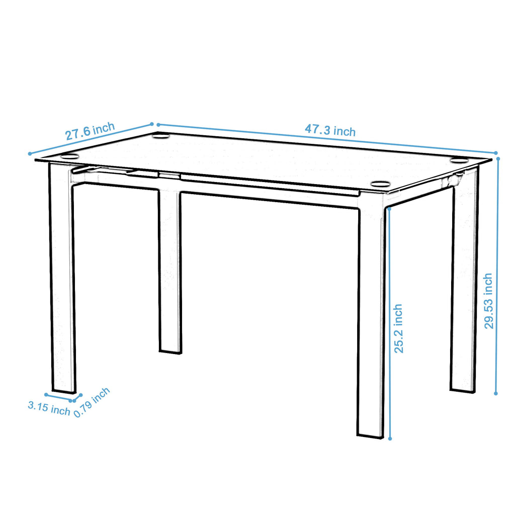 Modern 5 Piece Dining Table Set With Glass Top And Chairs - Black