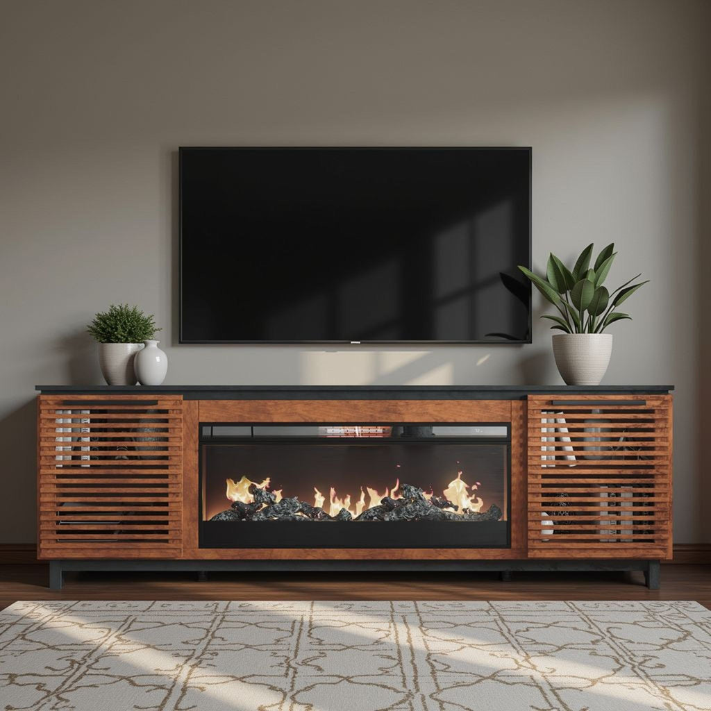 Graceland - Fireplace TV Stand Console For TVs Up To 100" - Black / Bourbon