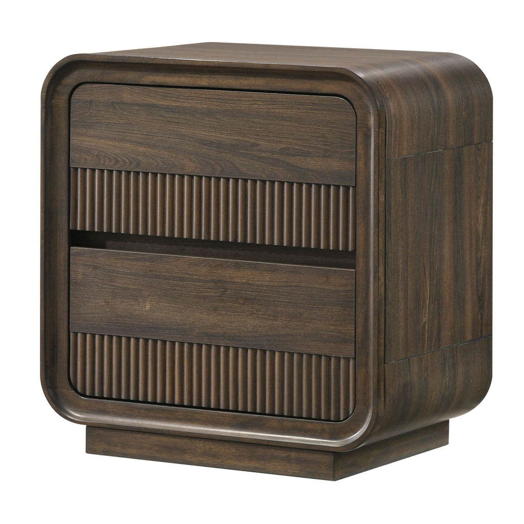 Flair Rounded Edges Nightstand, 2 Drawer Storage - Brown