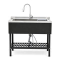 Freestanding Utility Sink With Pull Out Faucet And Large Storage Grille - Black / Silver