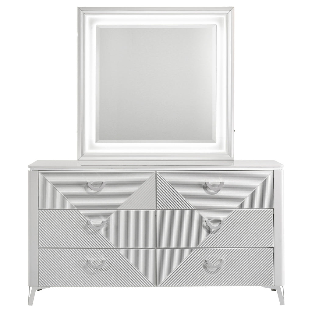 Buckley - 6 Drawer Dresser With Mirror - Gloss White