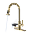 3 In 1 Kitchen Faucet With Press Type Glass Rinser, High Arc Pull Down Sprayer