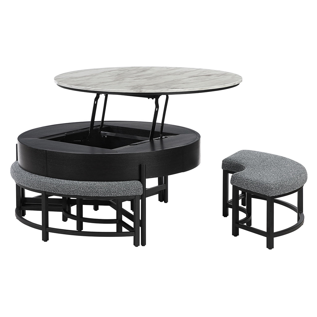 Rounded Storage Coffee Table With 3 Stools