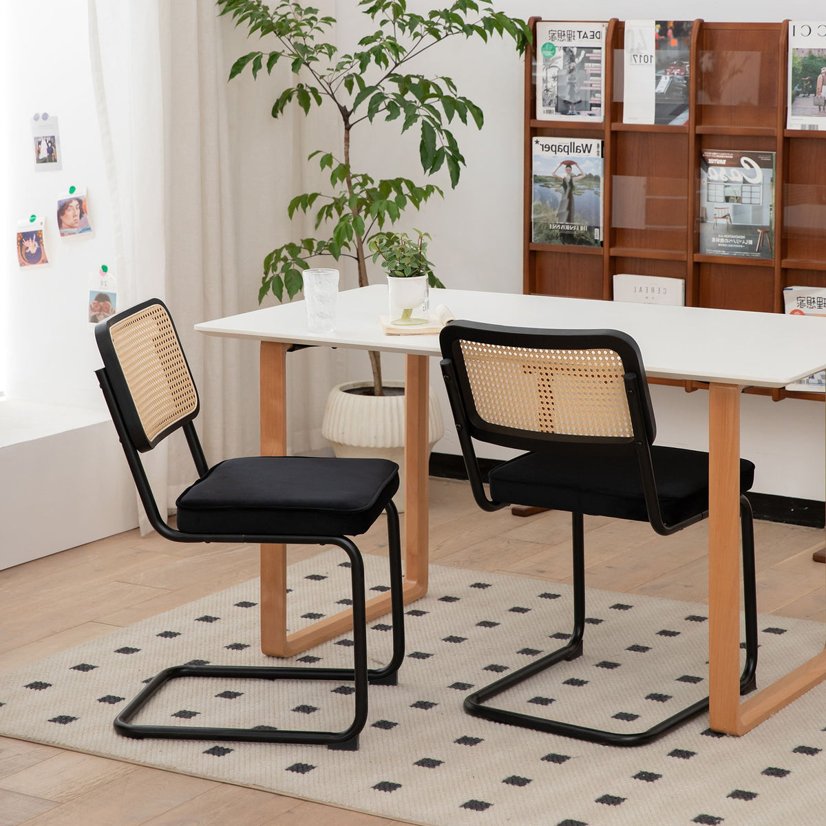 Rattan Side Accent Dining Chairs With Painted Legs (Set of 2)