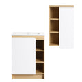 24" Bathroom Vanity With Sink & Wall Mounted Side Cabinet, Vanity Set With Thin Edge Sink, Interchangeable & Door Panels, Open & Hidden Storage - Black / Light Oak / White